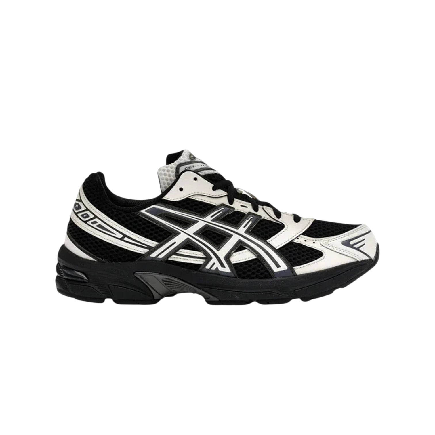 JeevzPlug ASICS Gel-1130 sneaker in black and cream with layered mesh and synthetic panels and GEL cushioning.