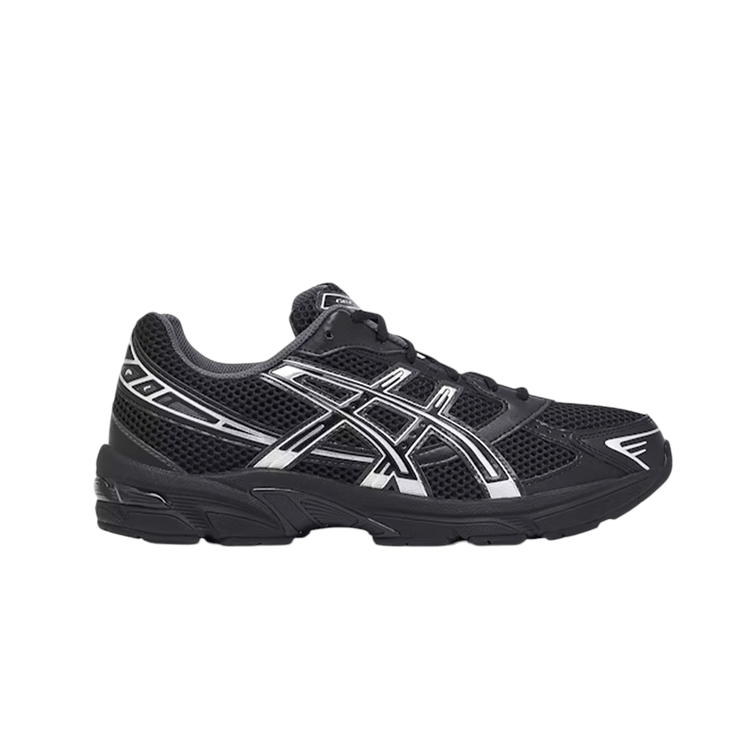 JeevzPlug ASICS Gel-1130 men's running shoe in black and pure silver with mesh upper and GEL cushioning side view
