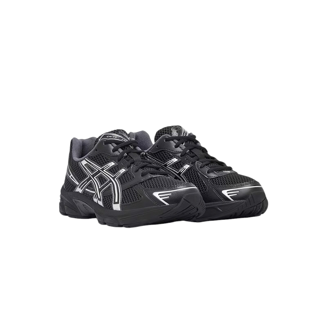 JeevzPlug ASICS Gel-1130 sneakers in black and pure silver with mesh upper and GEL cushioning technology.