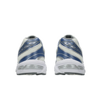 Rear view of JeevzPlug ASICS Gel-1130 Cream Blueberry sneakers showing mesh upper, blue leather overlays, and GEL sole.