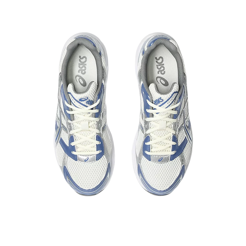 JeevzPlug ASICS Gel-1130 Cream Blueberry sneakers featuring cream mesh and blue synthetic leather top-down view