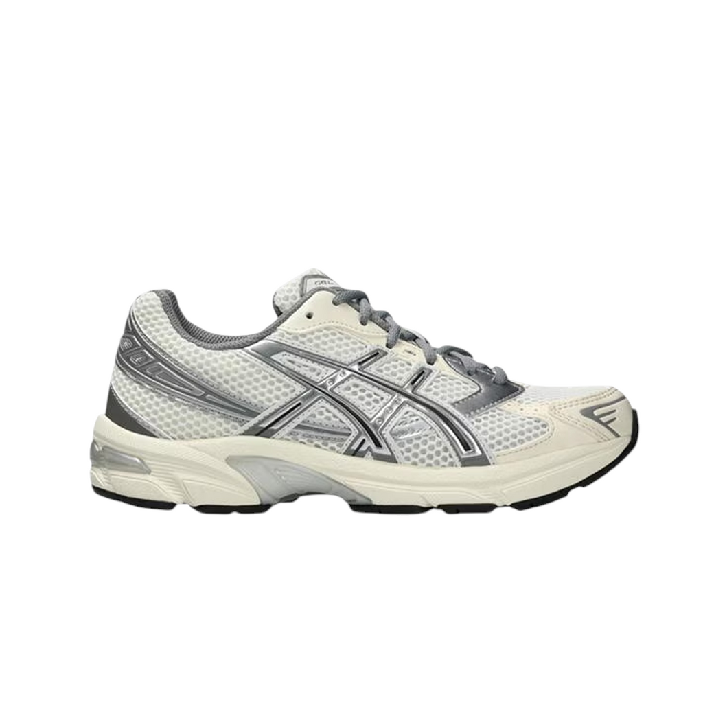 JeevzPlug ASICS Gel-1130 women's sneaker in cream and clay grey with mesh upper and synthetic leather overlays.