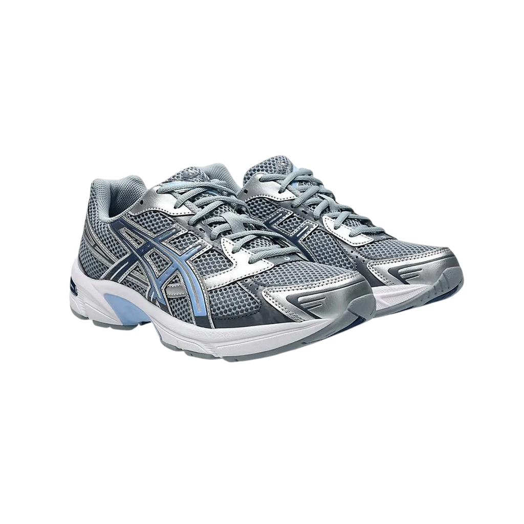 JeevzPlug ASICS Gel-1130 sneakers in gravel grey mesh and metallic silver synthetic overlays with GEL cushioning.