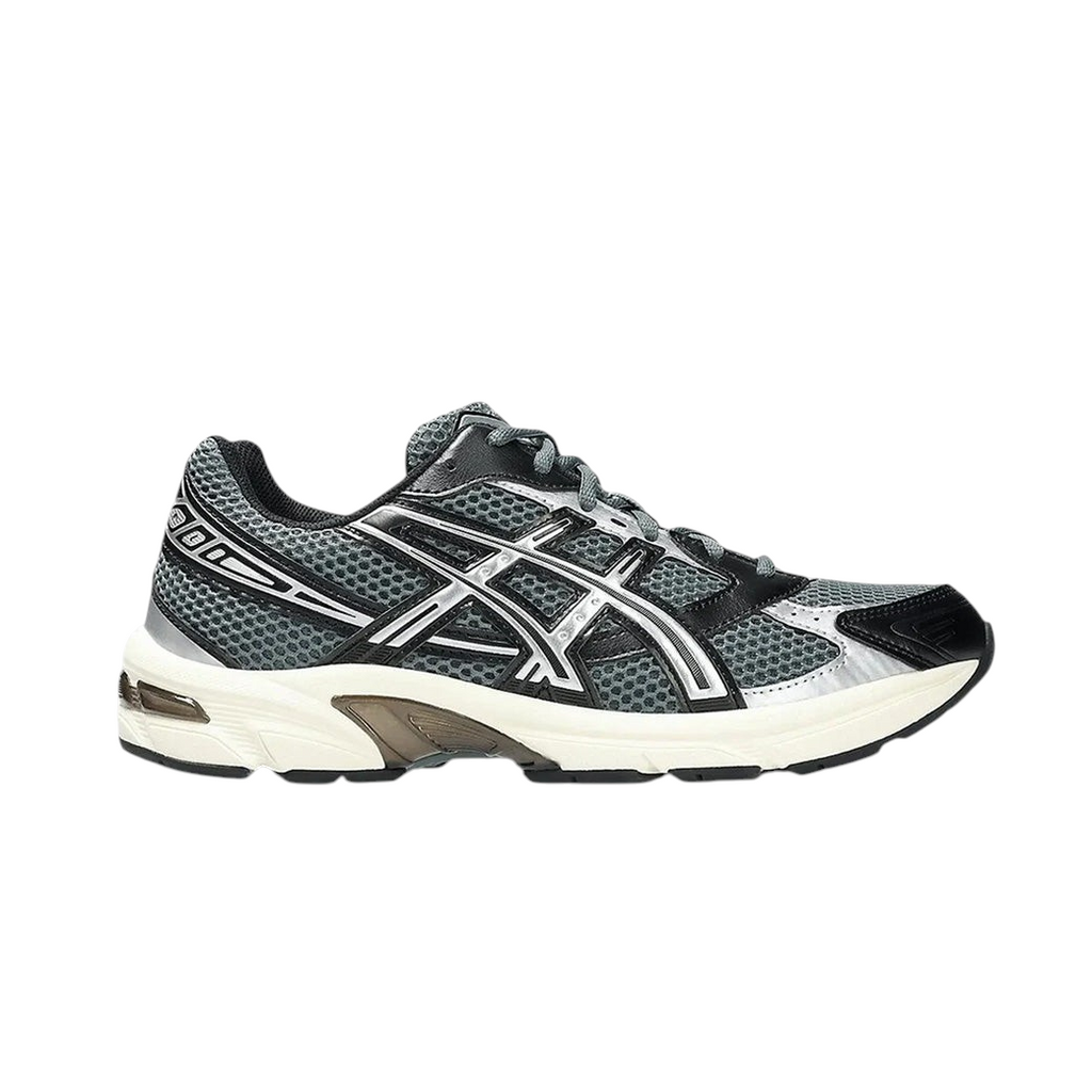 JeevzPlug ASICS Gel-1130 sneakers in steel grey and black with mesh uppers and GEL cushioning for comfort.