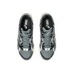 JeevzPlug ASICS Gel-1130 sneakers in steel grey and black mesh with synthetic overlays, top-down view.