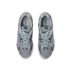 Top view of JeevzPlug ASICS Gel-1130 sneakers in gravel grey and metallic silver with breathable mesh and overlays.