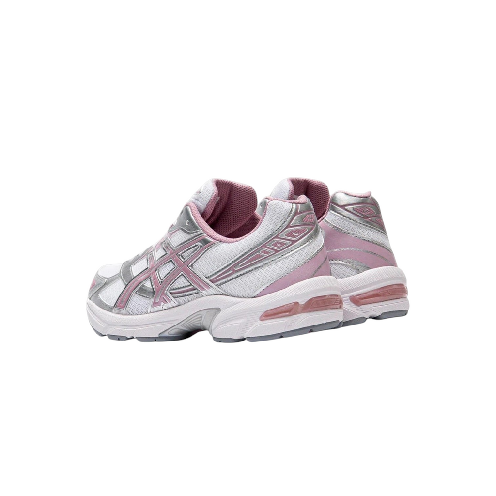 JeevzPlug ASICS Gel 1130 Taro Purple sneakers in white and purple mesh with glossy silver overlays and heel cushioning.