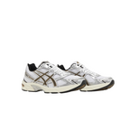 JeevzPlug ASICS Gel-1130 sneaker in white, clay canyon, and silver with synthetic leather panels and GEL cushioning.