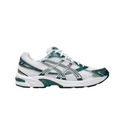 JeevzPlug ASICS Gel-1130 running shoe in white, dark neptune green, and silver with breathable mesh and gel cushioning.