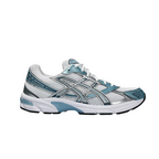 JeevzPlug ASICS Gel-1130 sneakers in white and shark skin blue with mesh upper and metallic silver accents