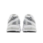 JeevzPlug ASICS Gel-1130 sneakers in white and pure silver, showing a rear view of the retro mesh and leather design.