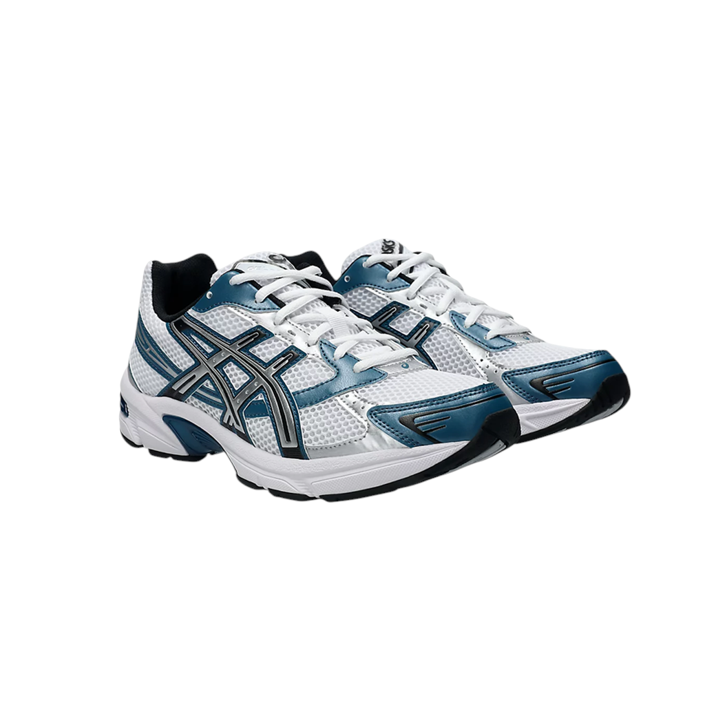 JeevzPlug ASICS GEL-1130 sneaker in white mesh and synthetic leather with restful teal and silver accents