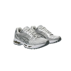 JeevzPlug ASICS Gel-Kayano 14 Cloud Grey women's sneaker with breathable mesh upper and metallic silver overlays.