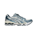 JeevzPlug ASICS Gel-Kayano 14 sneaker in cream mesh with raw indigo overlays and signature GEL cushioning side view