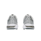 JeevzPlug ASICS Gel-Kayano 14 Cloud Grey women's sneakers showing the silver and grey heel design with GEL branding.