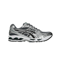 JeevzPlug ASICS Gel-Kayano 14 sneaker in Metropolis grey mesh with metallic silver overlays and Jasper Green accents.