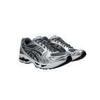 JeevzPlug ASICS Gel-Kayano 14 sneaker in Metropolis grey mesh with metallic silver leather and Jasper Green accents.