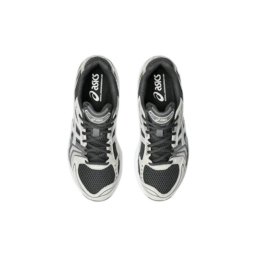 JeevzPlug ASICS Gel-Kayano 14 sneakers in obsidian black and cement grey with layered mesh and synthetic panels.