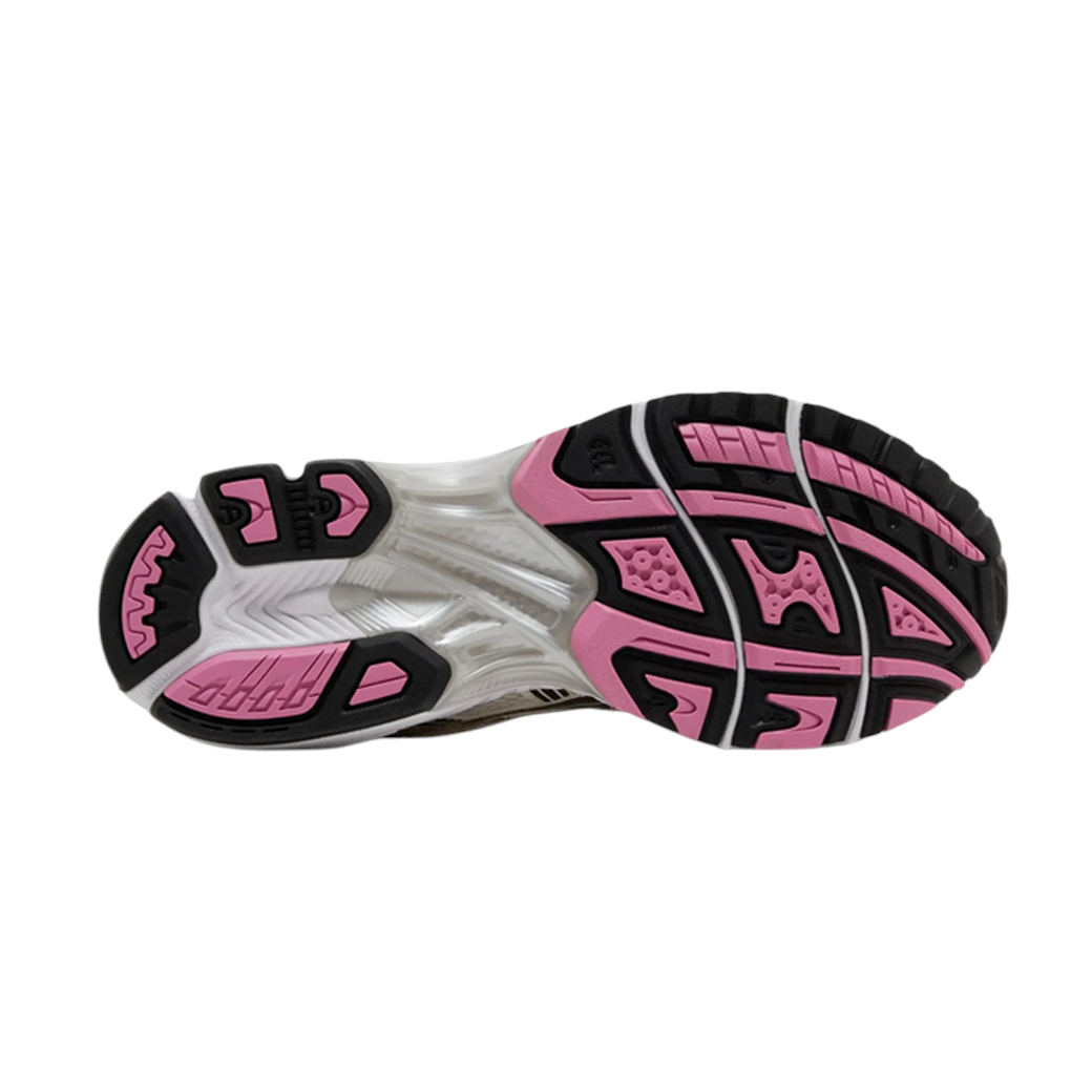 JeevzPlug ASICS Gel-Kayano 14 Sweet Pink sneaker outsole featuring pink, black, and cream rubber tread pattern