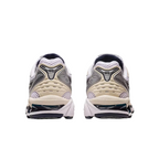 JeevzPlug ASICS Gel-Kayano 14 White Midnight sneakers showing rear view with GEL cushioning and navy accents