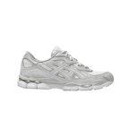 JeevzPlug ASICS Gel-NYC sneaker in cream and cloud grey with breathable mesh and leather overlays on a white background