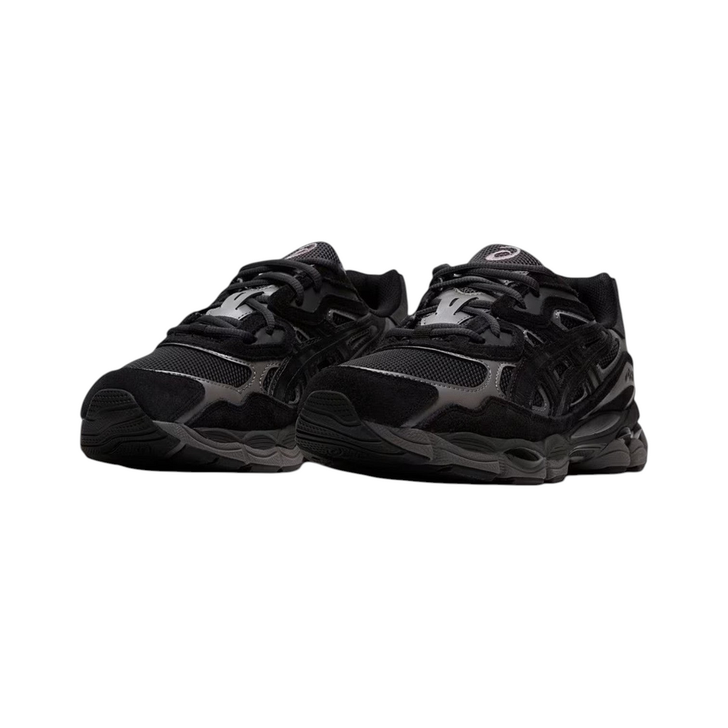 JeevzPlug ASICS Gel-NYC sneakers in graphite grey and black with mesh and synthetic leather construction.