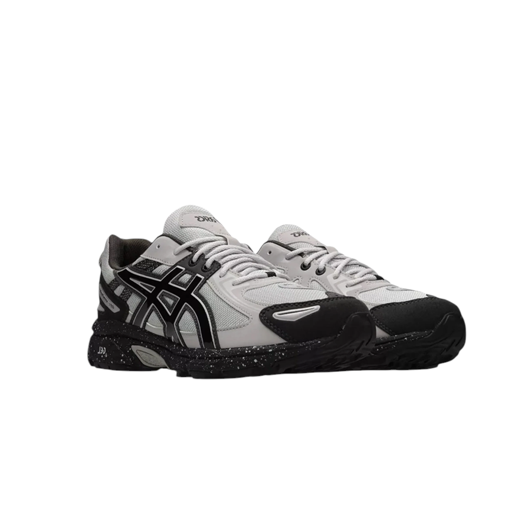 JeevzPlug ASICS Gel-Venture 6 trail running shoes in glacier grey and black with breathable mesh and rugged outsole