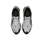 JeevzPlug ASICS Gel-Venture 6 trail running shoes in glacier grey and black with breathable mesh and GEL cushioning.
