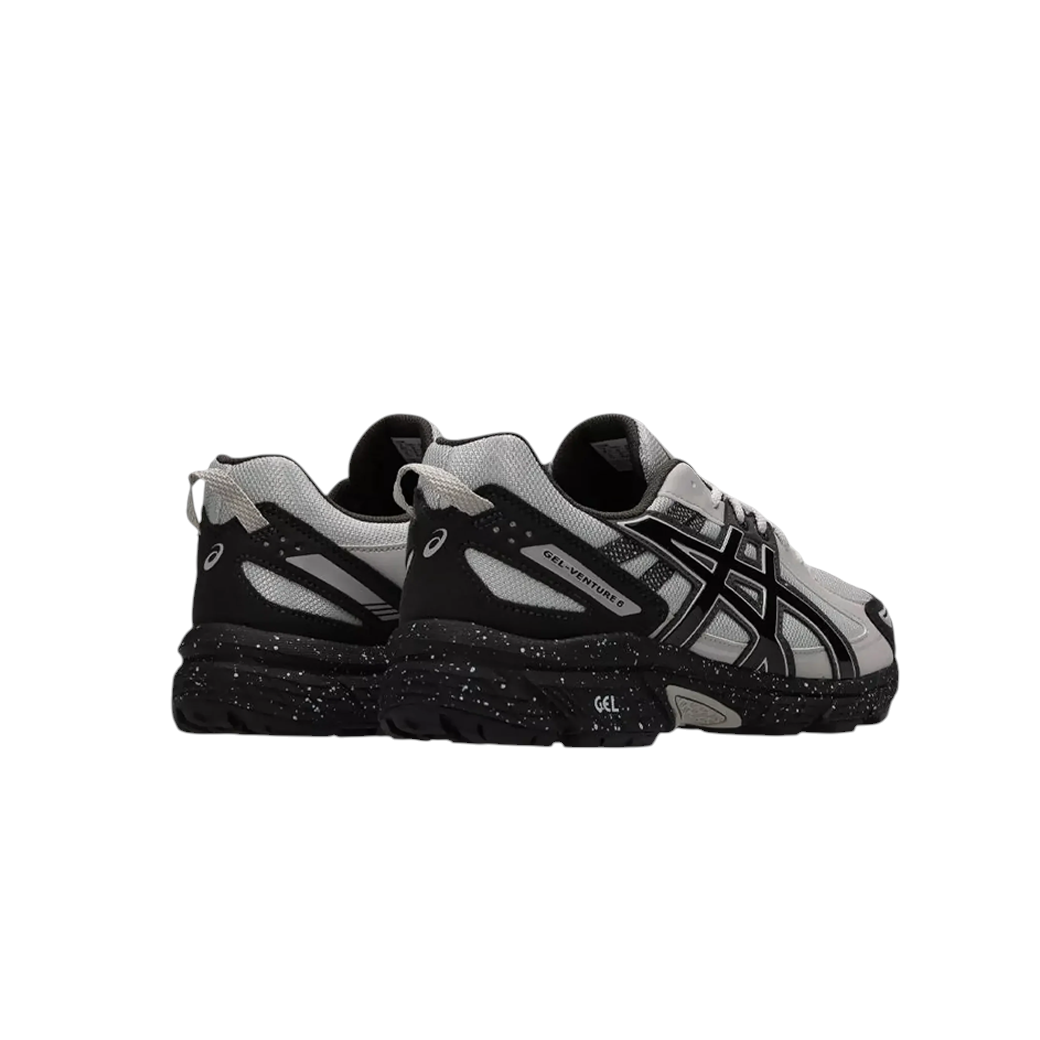 JeevzPlug ASICS Gel-Venture 6 trail running shoes in glacier grey and black with speckled midsole and mesh upper