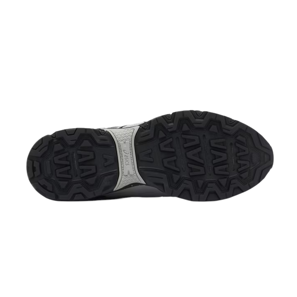JeevzPlug ASICS Gel-Venture 6 trail running shoe showing the black rugged rubber outsole for superior traction.