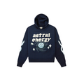 JeevzPlug Broken Planet Astral Energy navy cotton hoodie with graphic print and sleeve details on red background