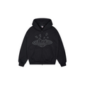 JeevzPlug Broken Planet zip-up hoodie in midnight black with a signature graphic print and relaxed fit.