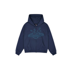 JeevzPlug Broken Planet deep navy heavyweight cotton zip-up hoodie with front graphic and kangaroo pockets
