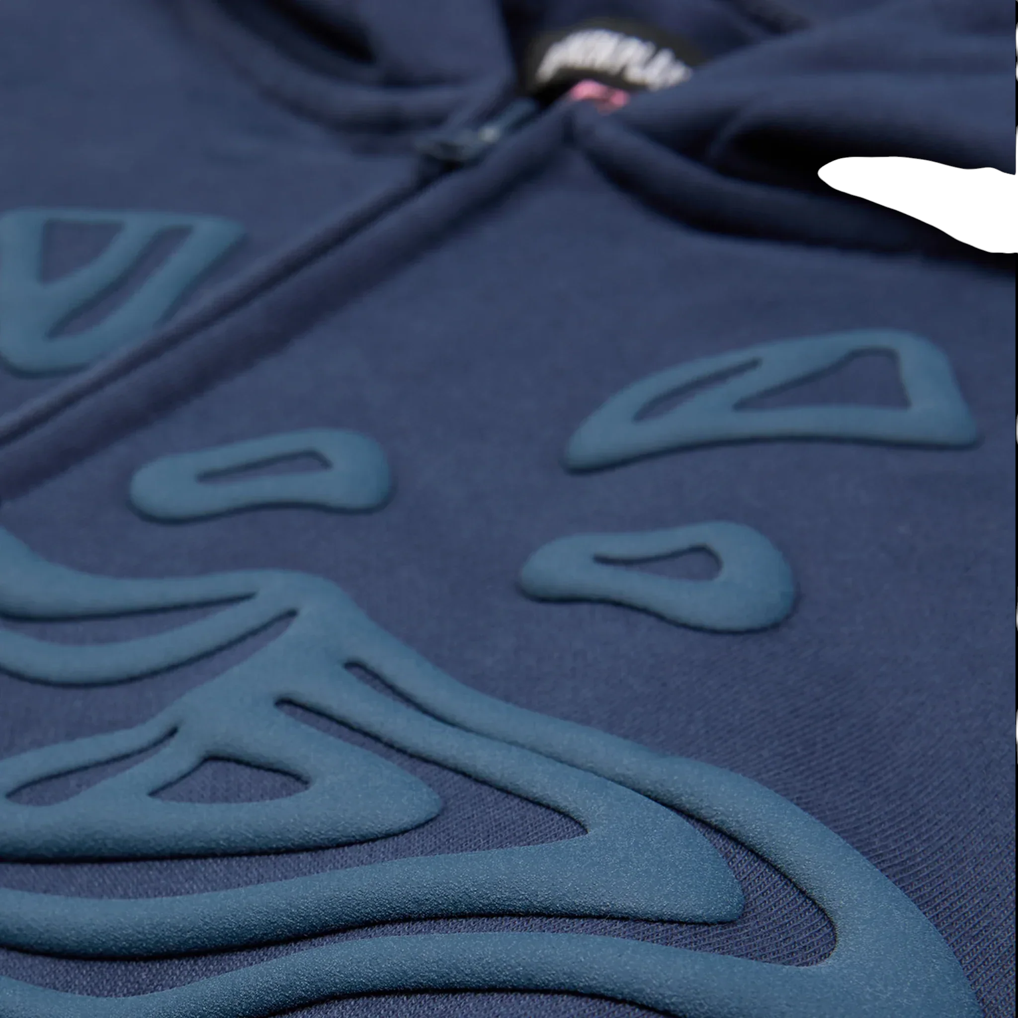 JeevzPlug Broken Planet deep navy heavyweight cotton zip-up hoodie featuring raised tonal graphic detailing