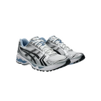 JeevzPlug JJJJound x ASICS Gel-Kayano 14 sneakers in white, metallic silver, and baby blue with mesh and leather