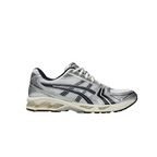 JeevzPlug JJJJound x ASICS Gel-Kayano 14 sneaker in white and midnight navy with metallic silver accents