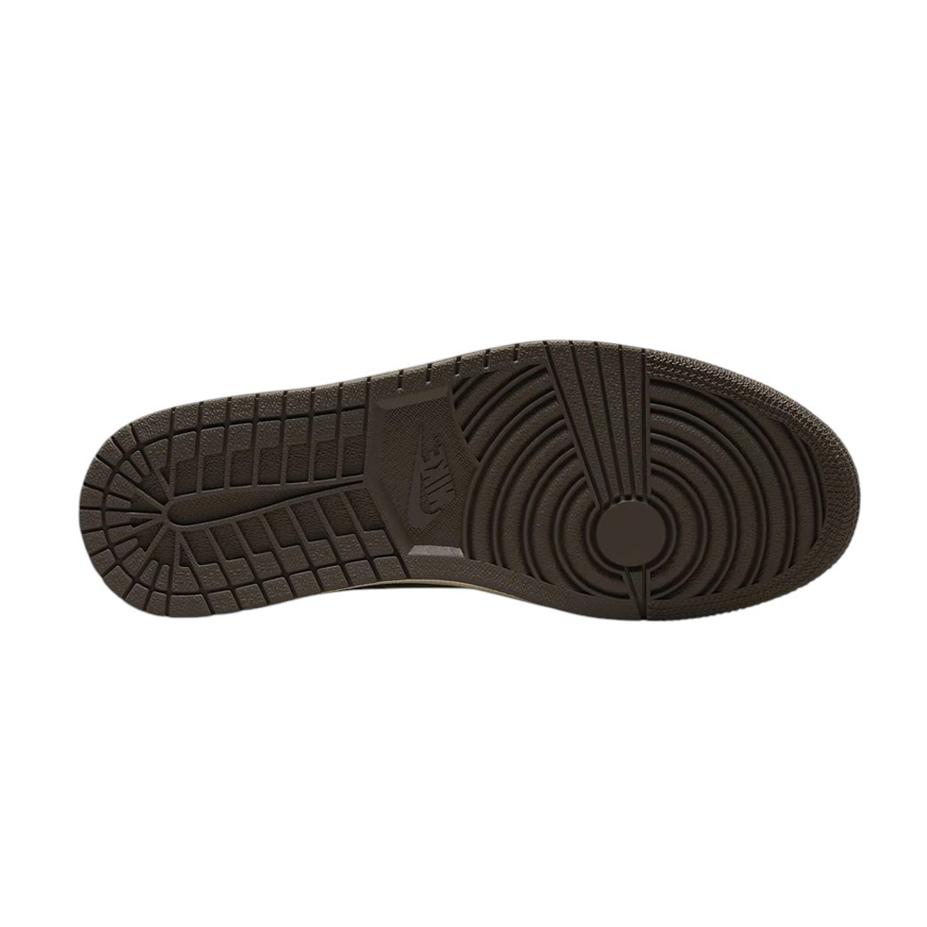 JeevzPlug Nike Air Jordan 1 Low Reverse Mocha sneaker brown rubber outsole with circular traction pattern