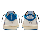JeevzPlug Air Jordan 1 Low Travis Scott Fragment sneakers showing heel branding, Cactus Jack and Air Jordan logos.