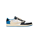 JeevzPlug Nike Air Jordan 1 Low Travis Scott Fragment sneaker in sail, military blue, and black leather.