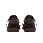 Back view of JeevzPlug Nike Air Jordan 1 x Travis Scott Low OG SP Velvet Brown sneakers in dark mocha suede