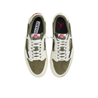 JeevzPlug Nike Air Jordan 1 x Travis Scott Low OG SP in medium olive suede with reverse black Swoosh and white laces