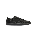 JeevzPlug Nike Air Jordan 1 Low Travis Scott Black Phantom sneaker with black nubuck upper and white contrast stitching.