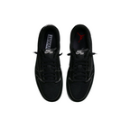 JeevzPlug Nike Air Jordan 1 Low Travis Scott Black Phantom sneakers with black nubuck and white contrast stitching.