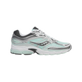 JeevzPlug Saucony ProGrid Omni 9 sneaker in fair aqua, white, and black with mesh and metallic silver overlays