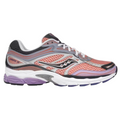 JeevzPlug Saucony Progrid Omni 9 running shoe in pink and purple with mesh upper and metallic silver accents