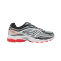 JeevzPlug Saucony Progrid Omni 9 sneaker in grey, black, and red with mesh upper and Grid cushioning technology