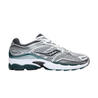 JeevzPlug Saucony Progrid Omni 9 sneakers in white and pine green with breathable mesh and synthetic overlays.