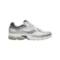 JeevzPlug Saucony Progrid Omni 9 sneakers in white and sage green with breathable mesh and synthetic overlays.