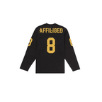 JeevzPlug Supreme Affiliated long sleeve black football jersey with yellow number 8 and text on the back