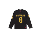 JeevzPlug Supreme Affiliated long-sleeve black football jersey with yellow number 8 and Supreme branding